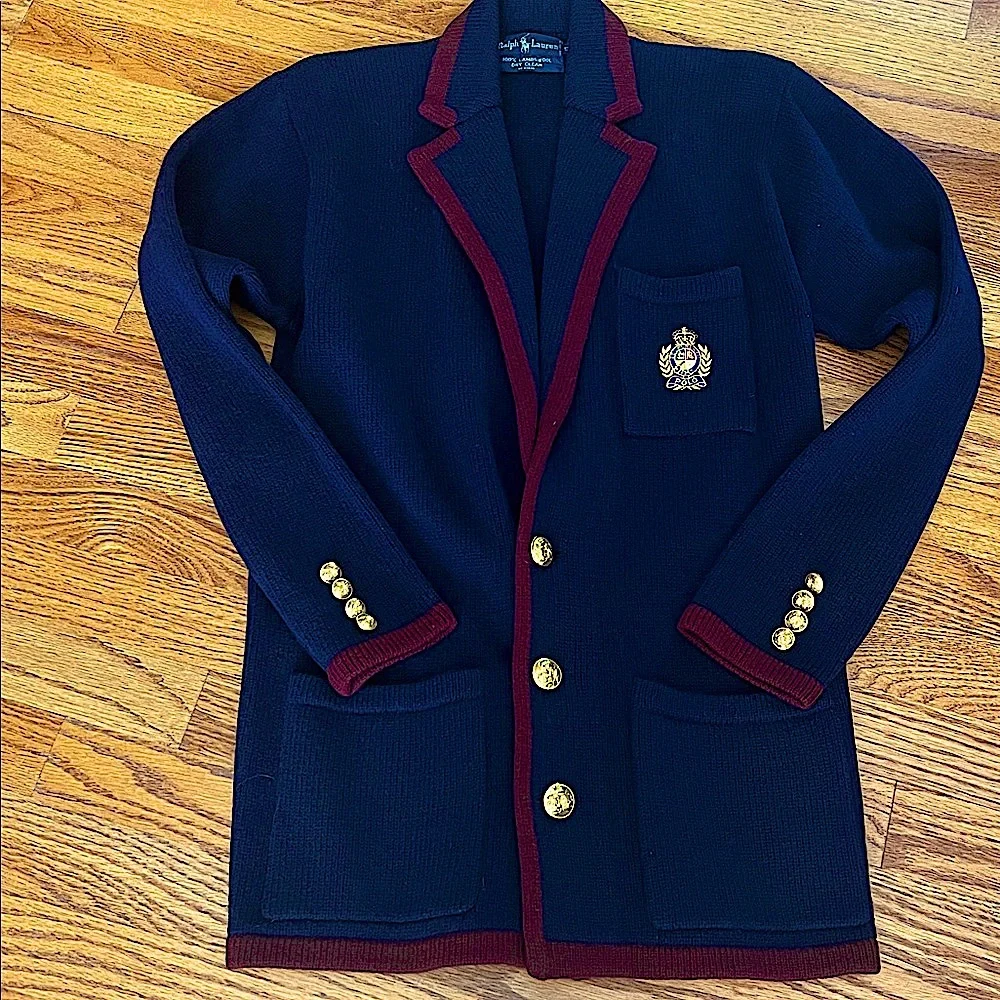 RalphLaurenBlueLabelPristineSignatureRareVtgSchoolBoyBlazerGoldButtonsLambswoolS - Picture 1 of 10